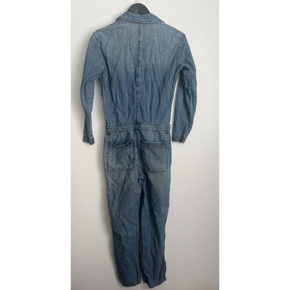 Free PEOPLE WE THE FREE DENIM JUMPSUIT COVERALL Long Sleeve Blue Zip Size 24 - Picture 5 of 7